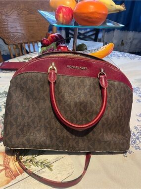 Michael Kors Brown & Burgundy Dome Satchel